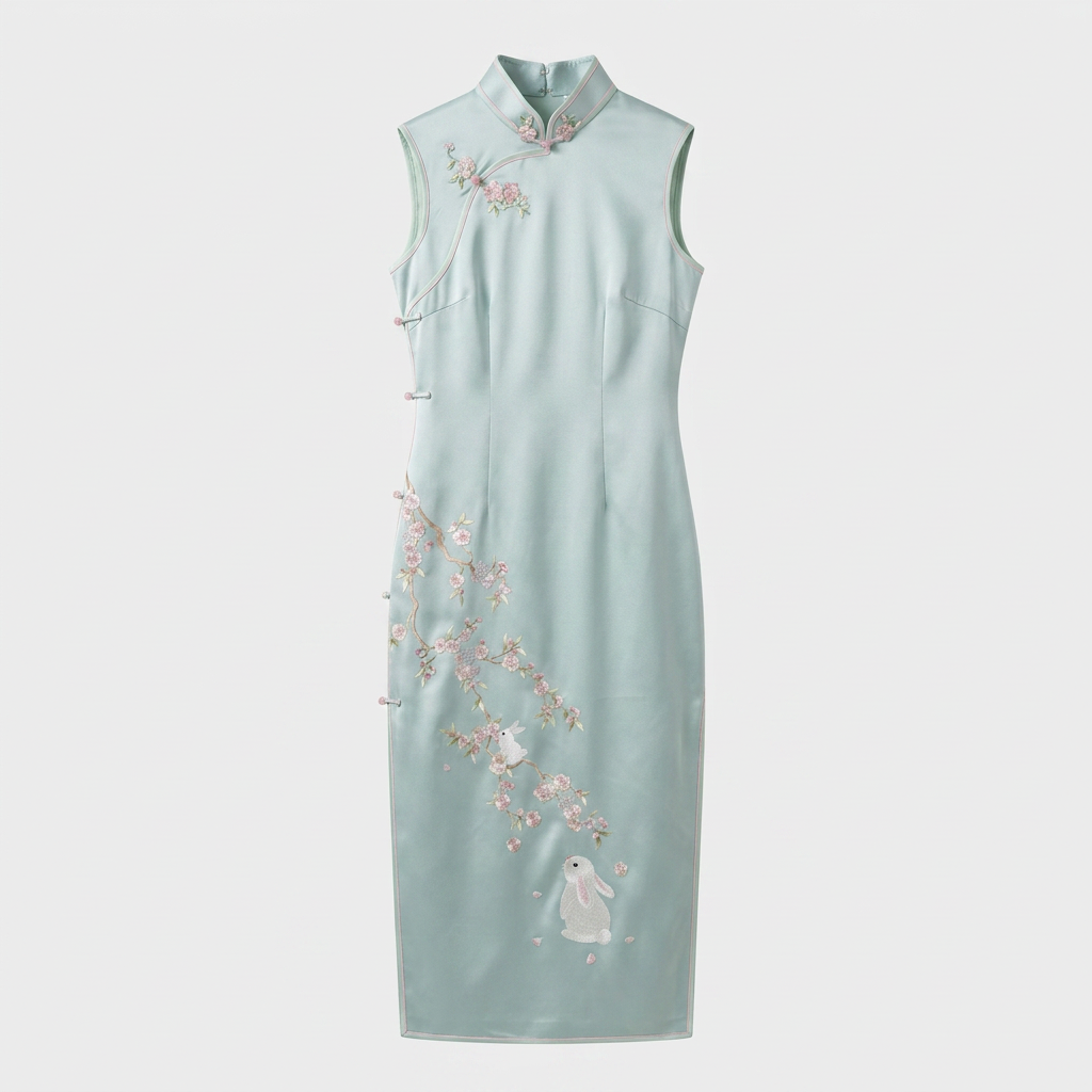 The Rabbit & Apricot Bloom QiPao/Cheongsam