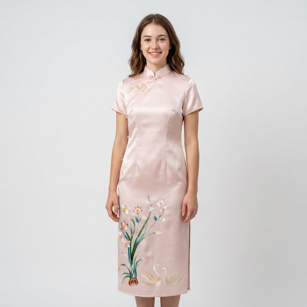 The Swan & White Narcissus QiPao/Cheongsam