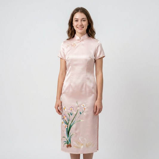 The Swan & White Narcissus QiPao/Cheongsam