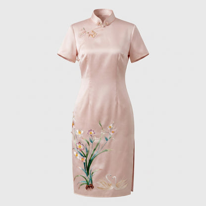 The Swan & White Narcissus QiPao/Cheongsam