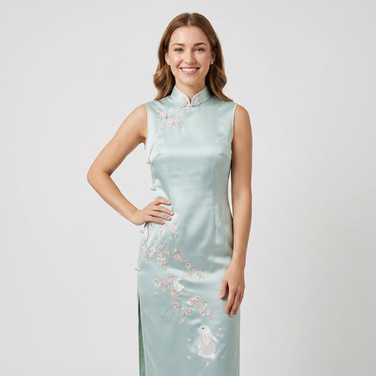 The Rabbit & Apricot Bloom QiPao/Cheongsam