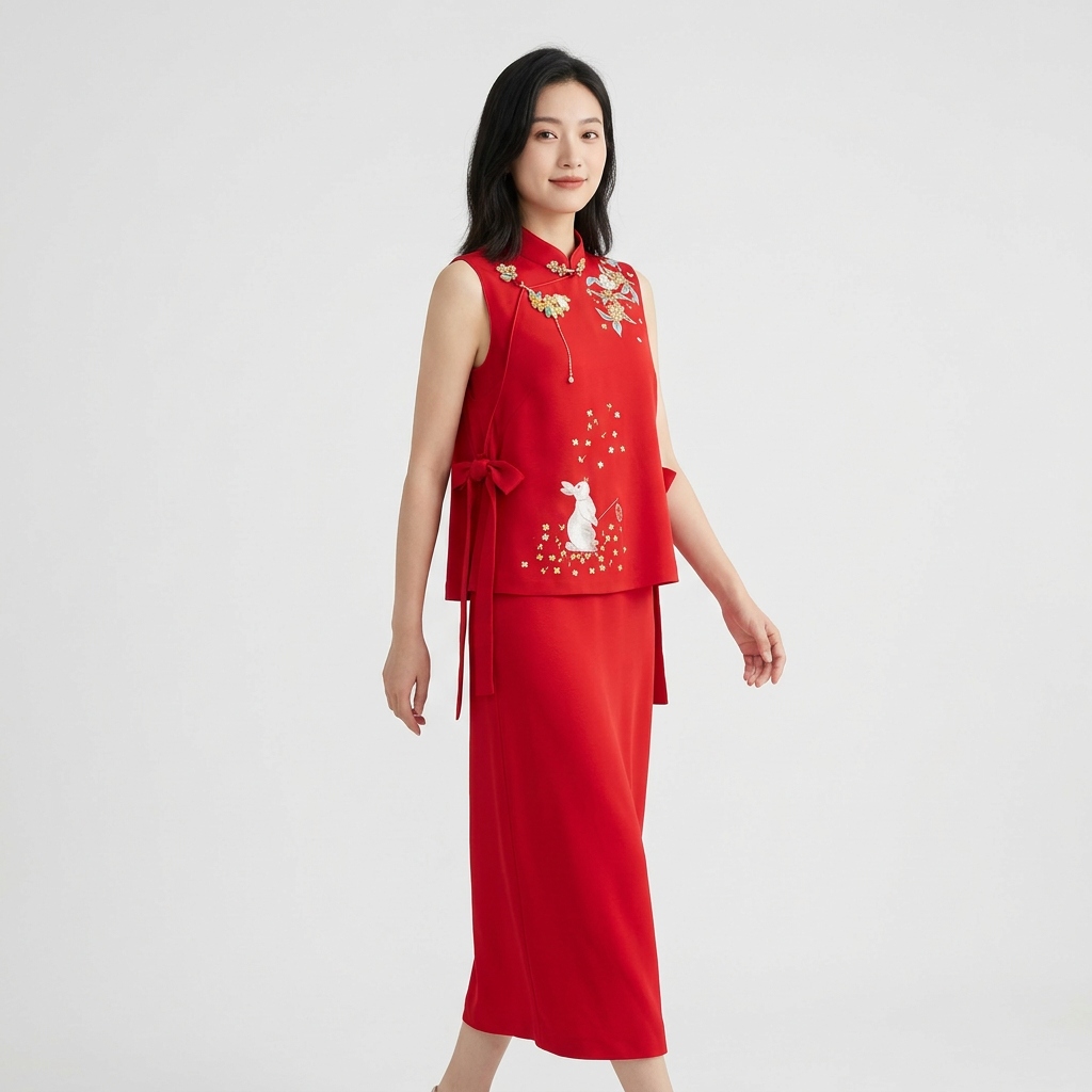 Lunar Rabbit in the Golden Grove QiPao/Cheongsam