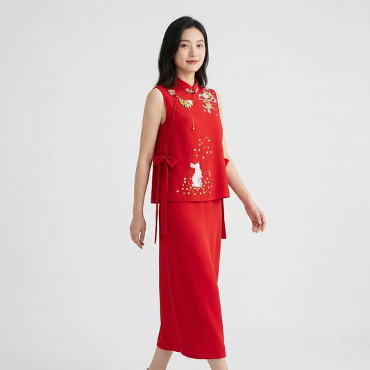 Lunar Rabbit in the Golden Grove QiPao/Cheongsam