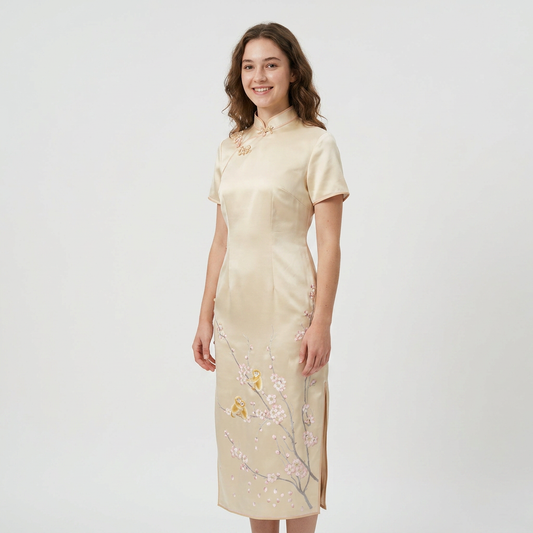 Golden-Thread Winter Sweet QiPao/Cheongsam