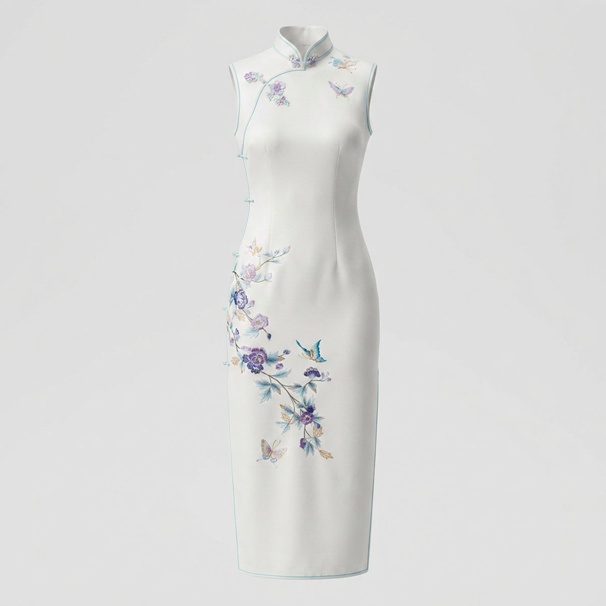 Misty Violet Hibiscus Bloom QiPao/Cheongsam
