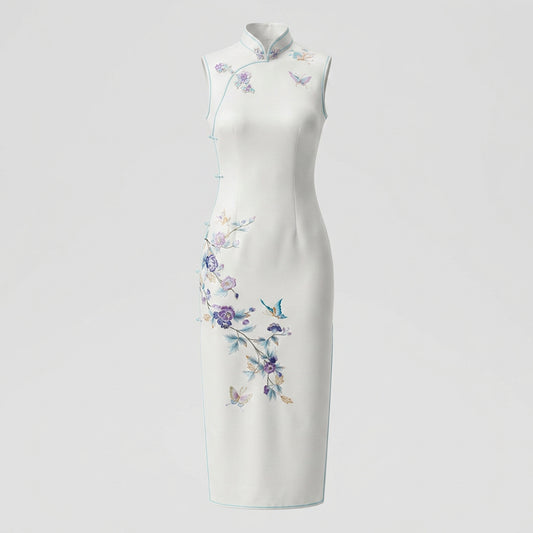 Misty Violet Hibiscus Bloom QiPao/Cheongsam