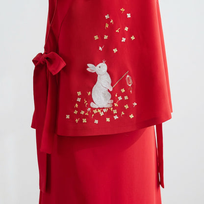 Lunar Rabbit in the Golden Grove QiPao/Cheongsam