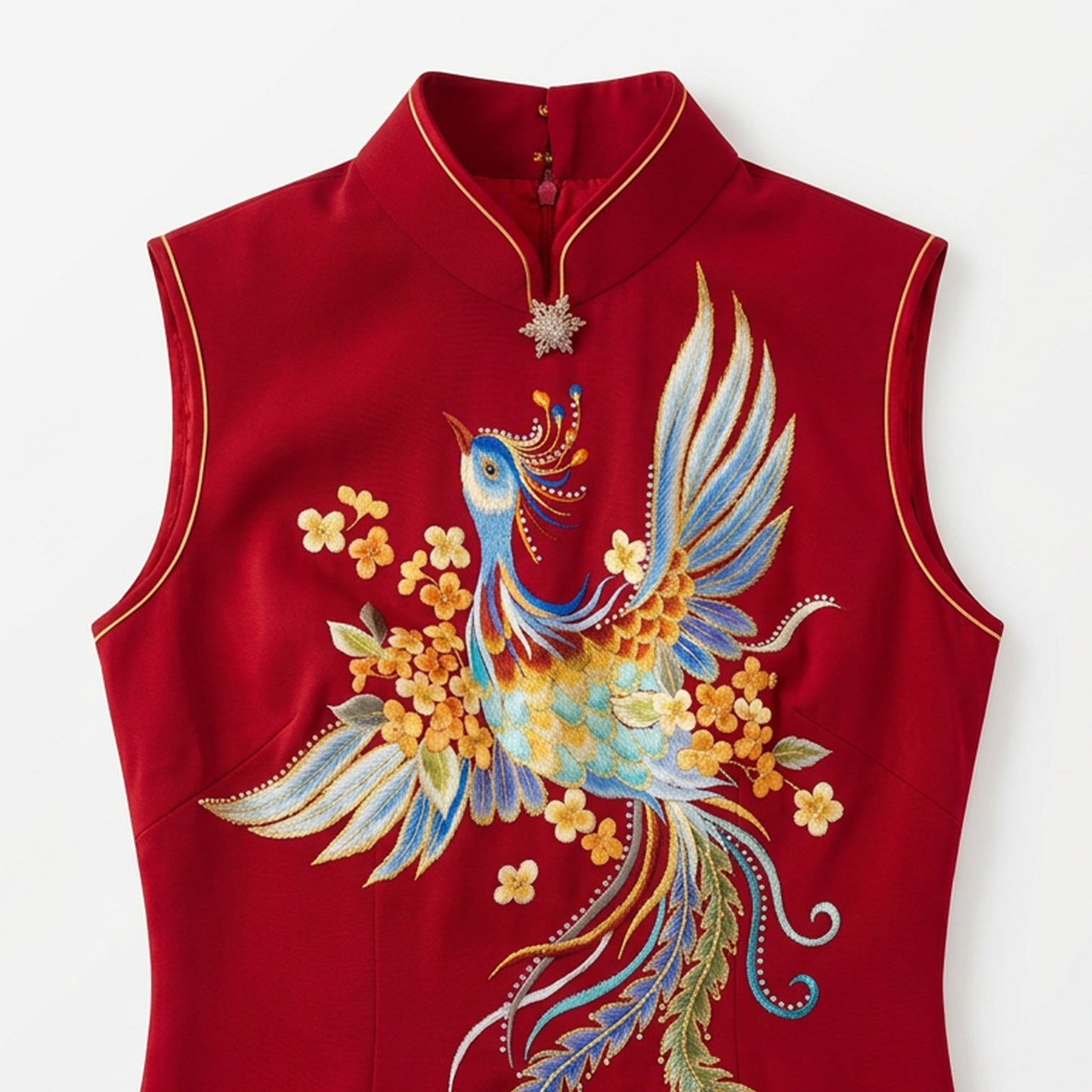 Crimson Plumes on Golden Boughs QiPao/Cheongsam