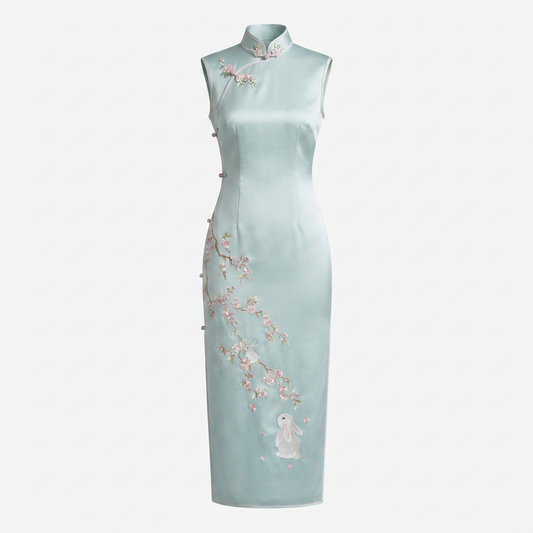 The Rabbit & Apricot Bloom QiPao/Cheongsam